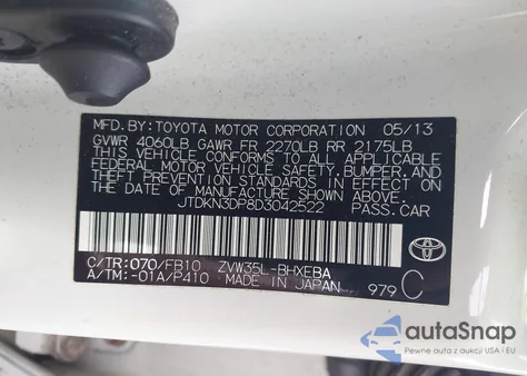 2013 Toyota Prius Plug-In z USA, uszkodzony, nr VIN JTDKN3DP8D3042522
